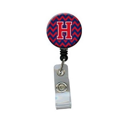 Carolines Treasures CJ1054-HBR Letter H Chevron Yale Blue & Crimson Retractable Badge Reel